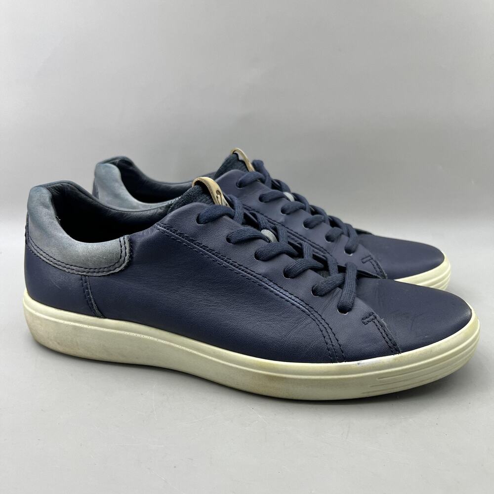 ECCO Soft 7 Casual Shoes Men Size 9 Blue Leather Lace Up Comfort Low Sneakers